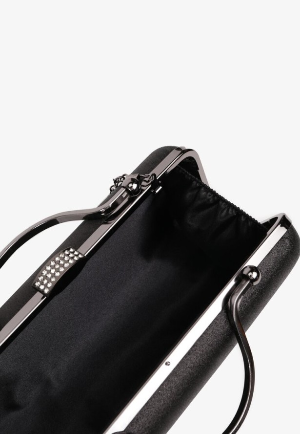 Czarna Torebka Kopertówka z Cyrkoniami Łańcuszkiem i Ozdobną Rączką Evalagia