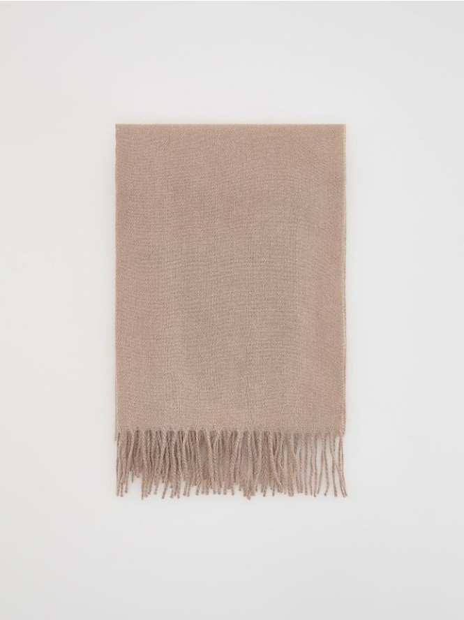 Gładki szalik z frędzlami - kremowy