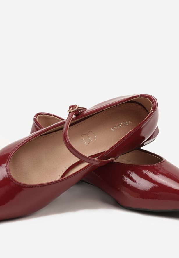 Bordowe Balerinki Vices z Paskiem z Klamerką i Skórzaną Wkładką Quane