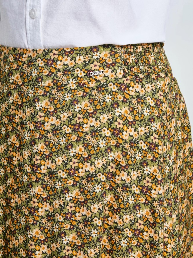 Spódnica damska midi z wiskozy z motywem kwiatowym żółta Inger 201