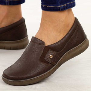 Brązowe skórzane Polskie półbuty damskie Deoni 623