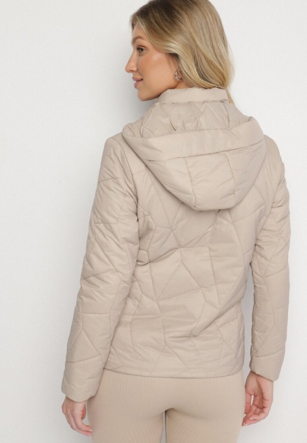 Ciemnobeżowa Pikowana Kurtka Przejściowa z Odpinanym Kapturem Ninorwena