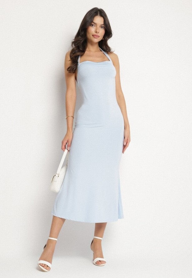 Niebieska Taliowana Sukienka Koktajlowa z Wiskozą Izazira