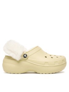 Crocs Klapki Classic Platform Fuzz Lined Clog 212854 Beżowy