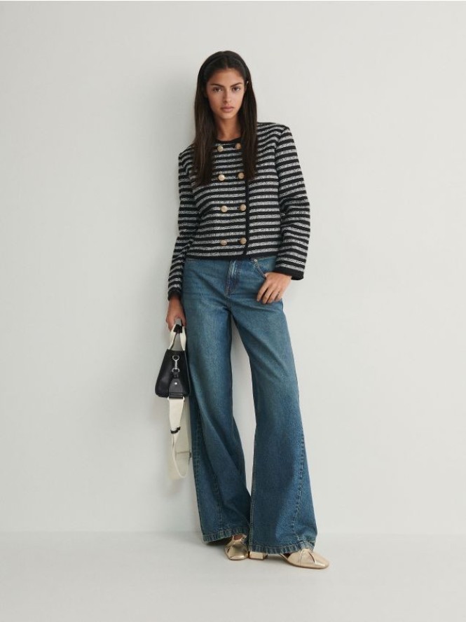 Dwurzędowy żakiet w paski - ciemnoszary