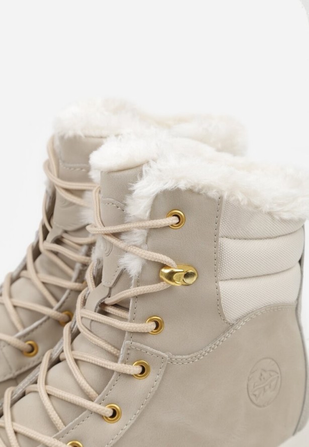 Beżowe Botki Śniegowce w Trekkingowym Stylu na Grubej Podeszwie Elorene