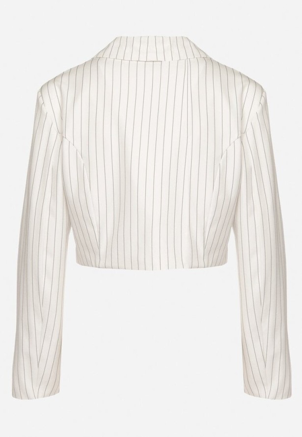 Biała Marynarka Dwurzędowa o Krótkim Kroju w Delikatne Paski Redarisa