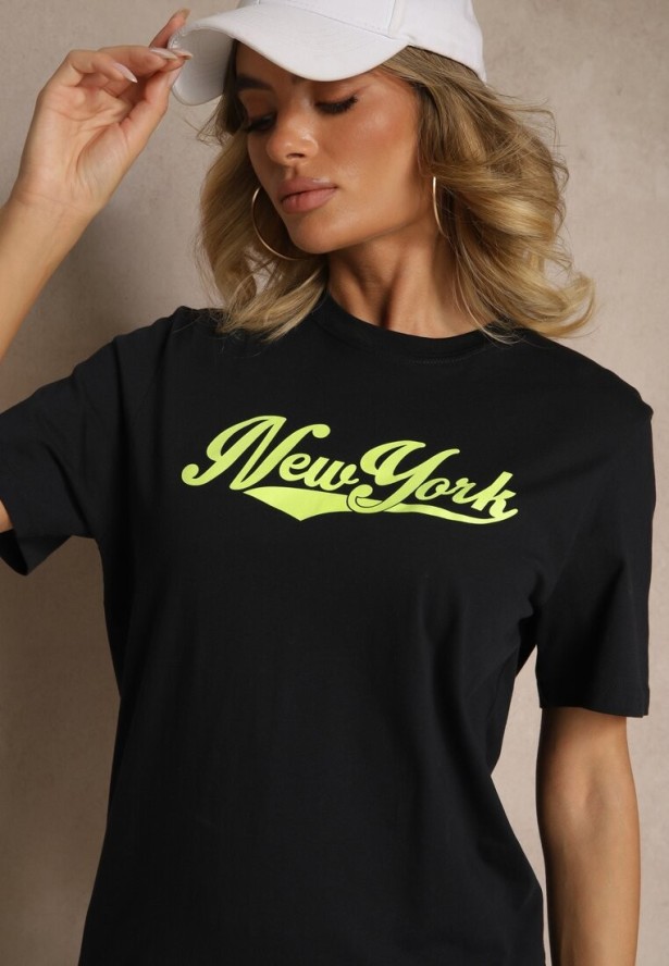 Granatowa Bawełniana Koszulka z Napisem Evoriel