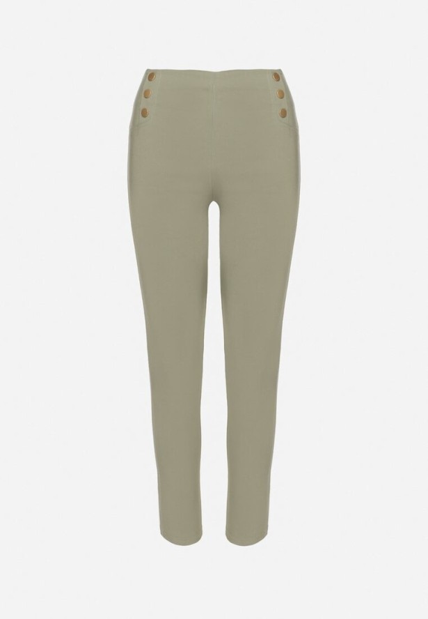 Zielone Dopasowane Spodnie z Bawełną Wysokim Stanem i Guzikami Arrioliana