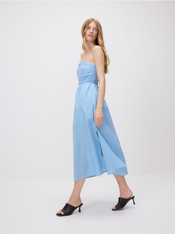 Sukienka midi z lnem - jasnoniebieski