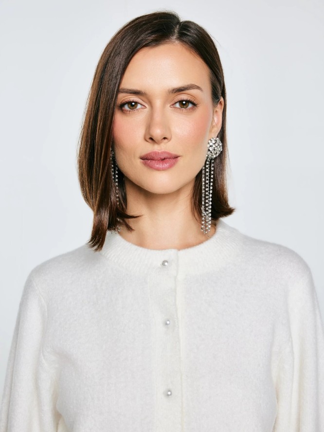 Kardigan damski z dodatkiem wełny biały Lena 100