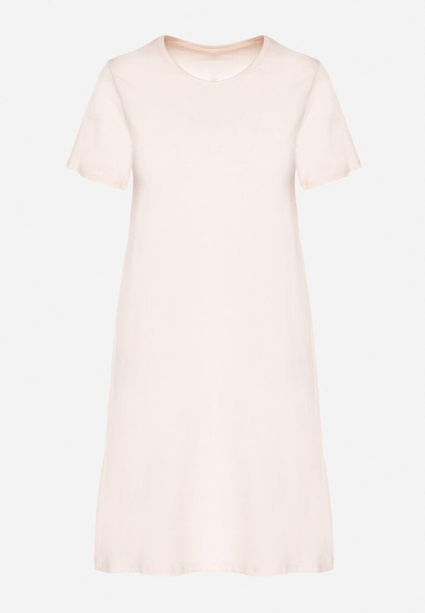 Jasnoróżowa Bawełniana Sukienka o Kroju Typu T-shirt Nilisea