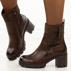 Brązowe botki damskie na obcasie M.Daszyński 23108A-14