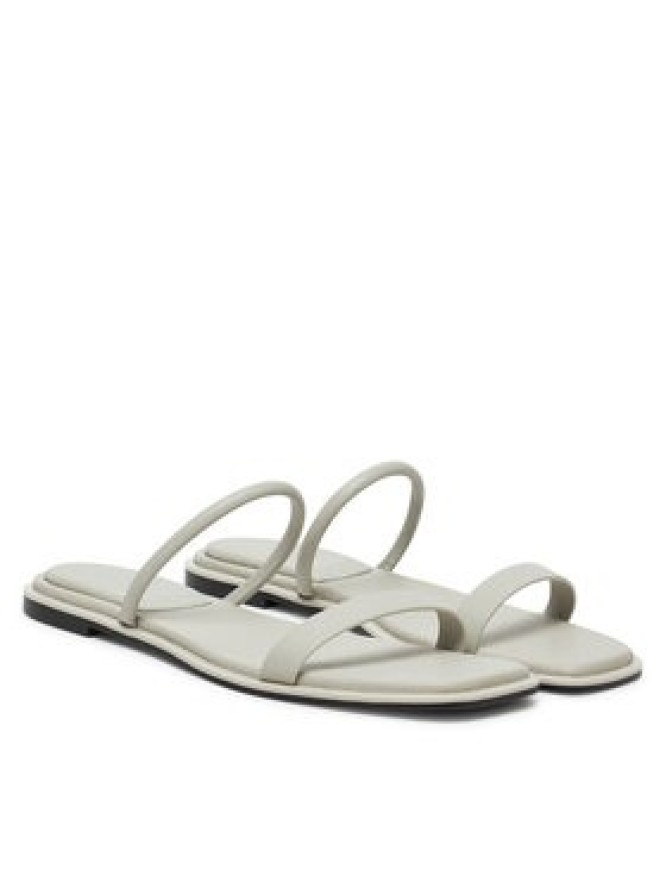 Calvin Klein Klapki Flat Sandal Squared 2-Bar Lth HW0HW02532 Beżowy