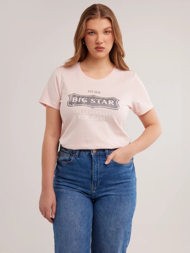 Koszulka damska z nadrukiem na piersi z kolekcji Authentic różowa Rissmelna 600