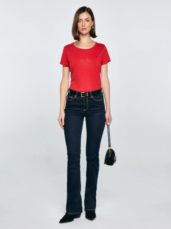 Koszulka damska z napisem z cyrkonii czerwona Malvina 603