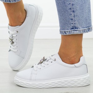 Białe wt skórzane sneakersy damskie Sergio Leone Sp110