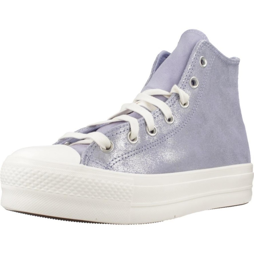 Buty CONVERSE Chuck Taylor All Star Lift Platform Suede Shimmer Hi Fioletowy