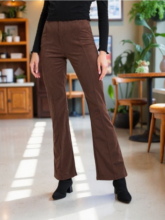 Spodnie flare - brązowy