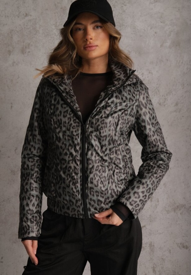 Zielona Panterkowa Kurtka z Odpinanym Kapturem Anastaera