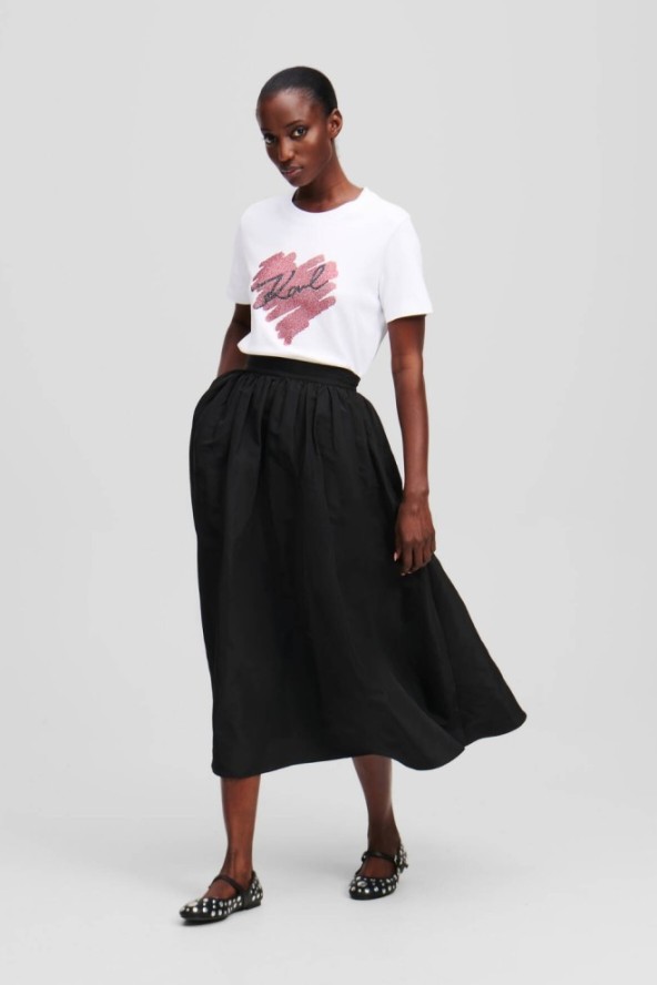 KARL LAGERFELD Biały damski t-shirt z cyrkoniami Hearts RS, Rozmiar S