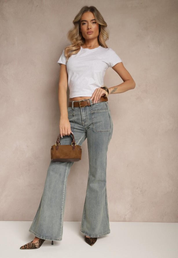 Jasnoszary Bawełniany T-shirt Typu Basic Olionis