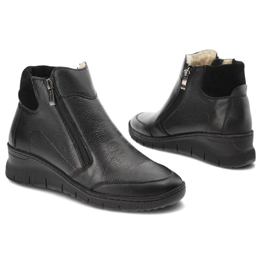 Czarne Botki Pollonus Damskie Wygodne Obuwie na Jesień