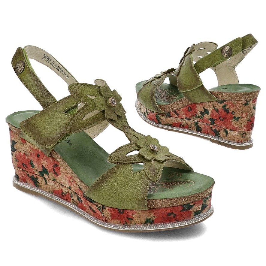 Zielone Sandały Laura Vita Eleganckie Obuwie Damskie