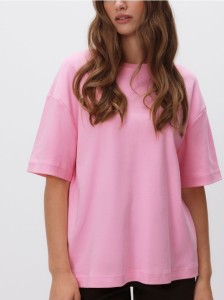 T-shirt oversize z merceryzowanej bawełny - różowy