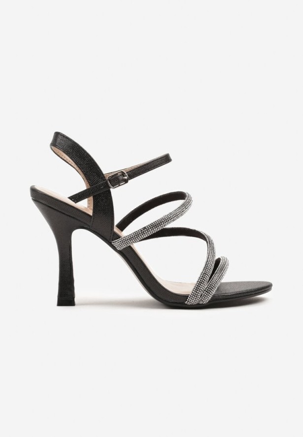Czarne Sandały na Szpilce z Cyrkoniowymi Paskami Dalirisse