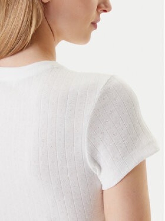 Tommy Jeans T-Shirt Logo Pointelle DW0DW20899 Écru Slim Fit