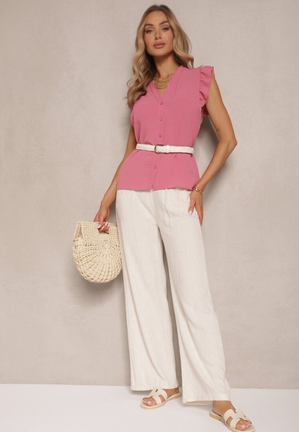 Różowa Koszula z Ozdobnymi Falbankami Arilene