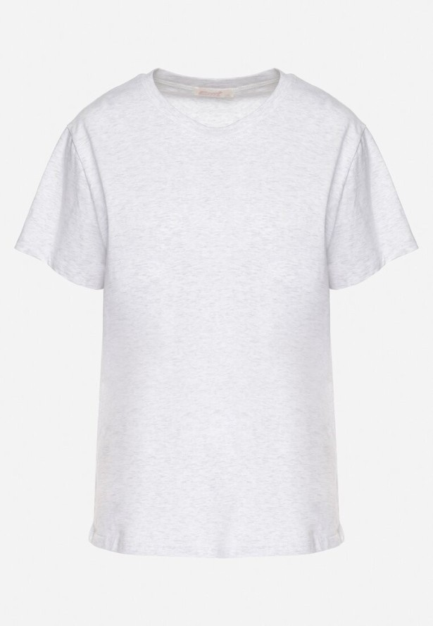 Jasnoszary Gładki T-shirt z Bawełny o Klasycznym Kroju Natime