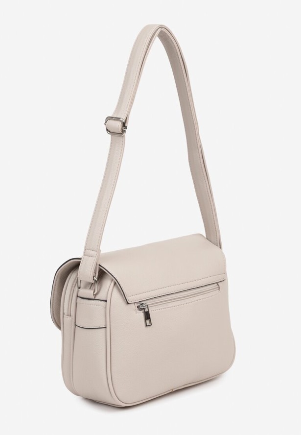 Beżowa Torebka w Stylu Listonoszki Ozdobiona Klapą Helluria