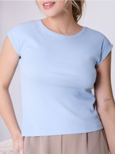 Bawełniana koszulka w prążek - błękitny