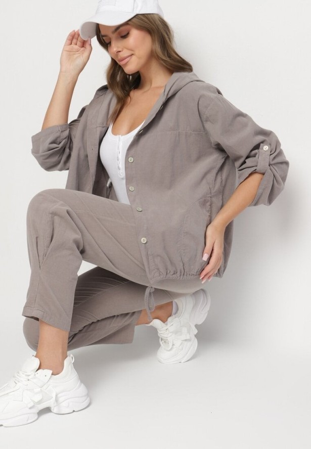 Szare Bawełniane Spodnie z Wysokim Stanem Melili