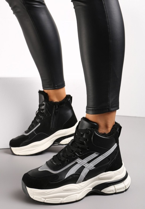 Czarne Sneakersy za Kostkę na Grubej Podeszwie Luntris