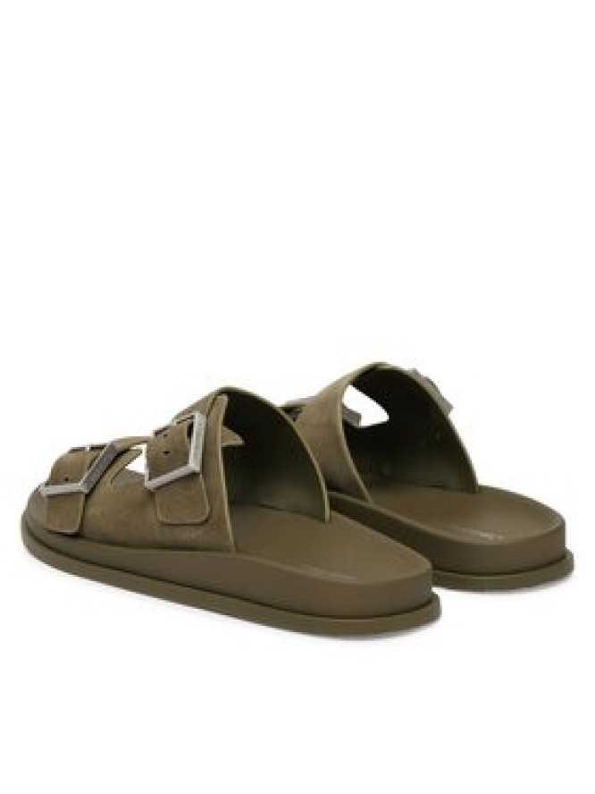 Calvin Klein Klapki City Sandal Buckle Suede HW0HW03130 Zielony