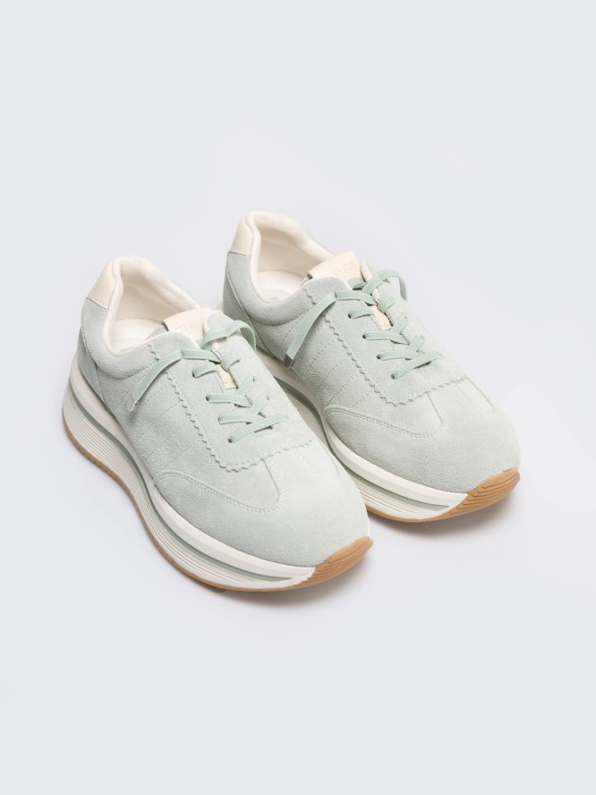 Sneakersy damskie ze skóry naturalnej pistacjowe RR274A350 300