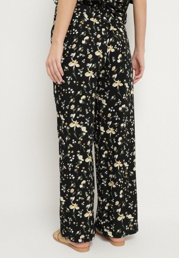 Czarne Spodnie z Wysokim Stanem w Kwiaty Borsedi