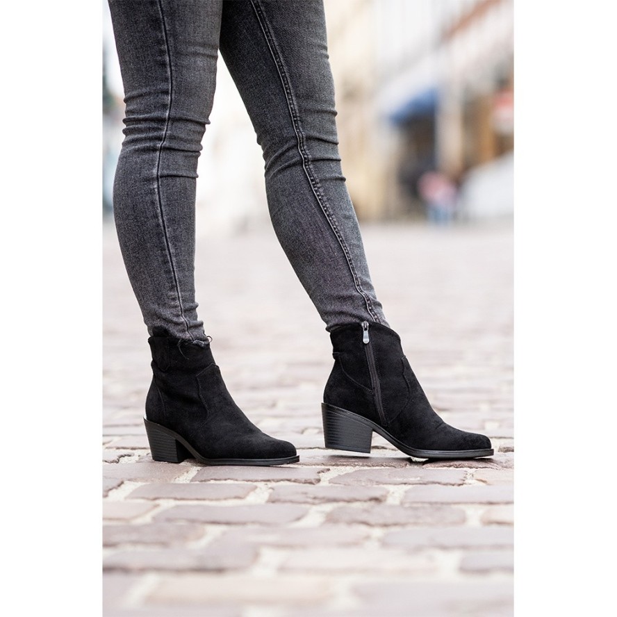 Czarne Botki S.Barski Modne Kowbojki Damskie