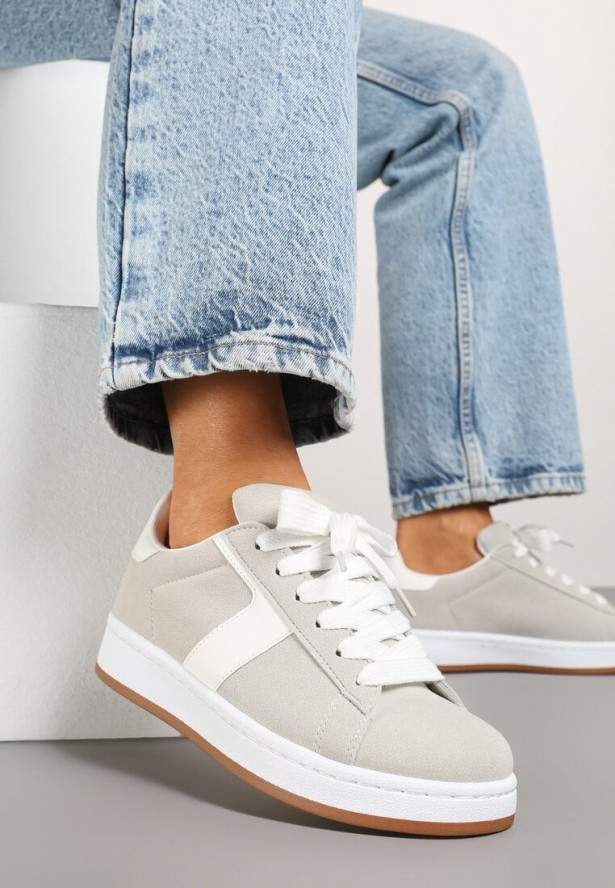 Szare Sneakersy z Geometrycznym Motywem Taniffia