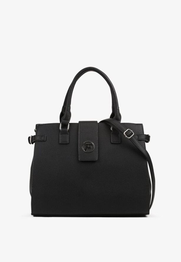 Czarna Torebka Ozdobiona Klapą i Metaliczną Wstawką Jonavia