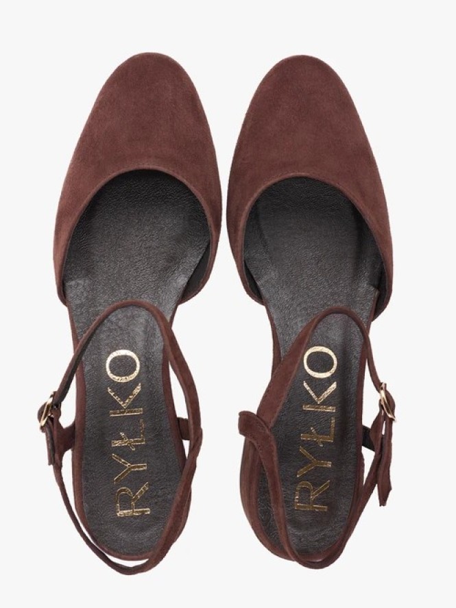 Ciemnobrązowe czółenka slingback na niskim słupku