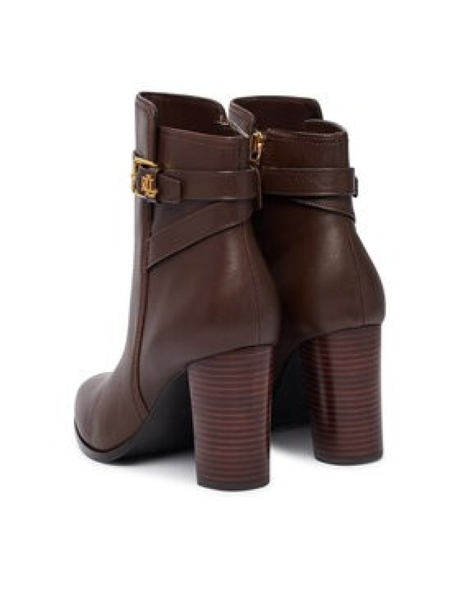 LAUREN RALPH LAUREN Botki Brooke II Calfskin Bootie Heel 802974475003 Brązowy