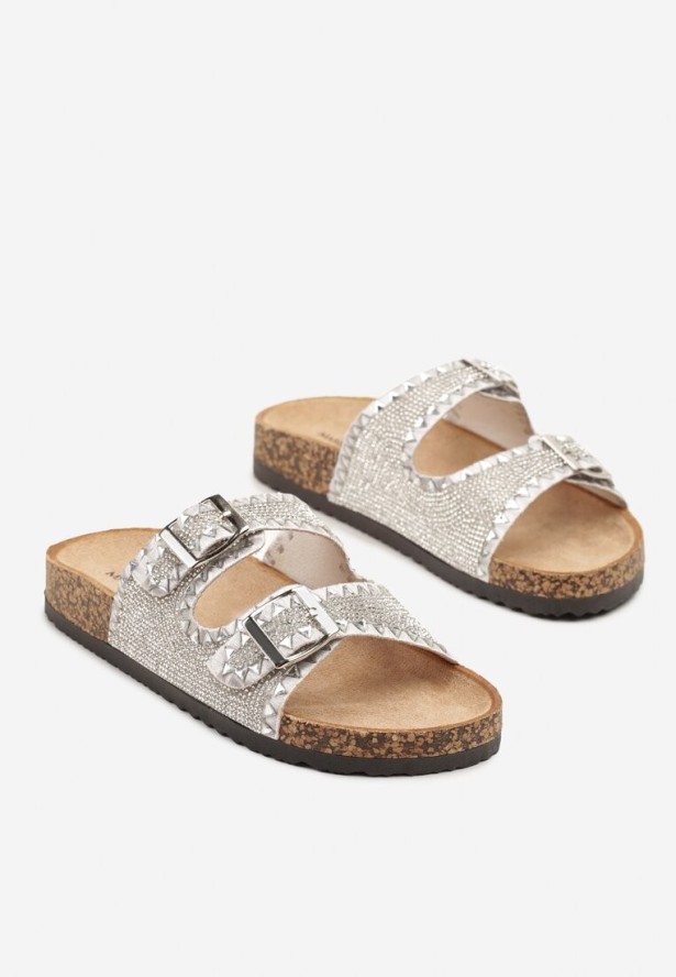 Srebrne Klapki Ozdobione Cyrkoniami i Klamrami Avelwia