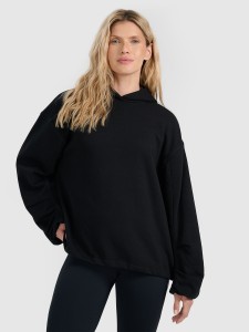 4F Bluza dresowa nierozpinana z kapturem damska - czarna M