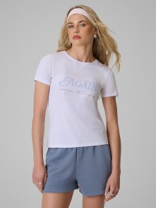 4F T-shirt slim z nadrukiem damski - biały M