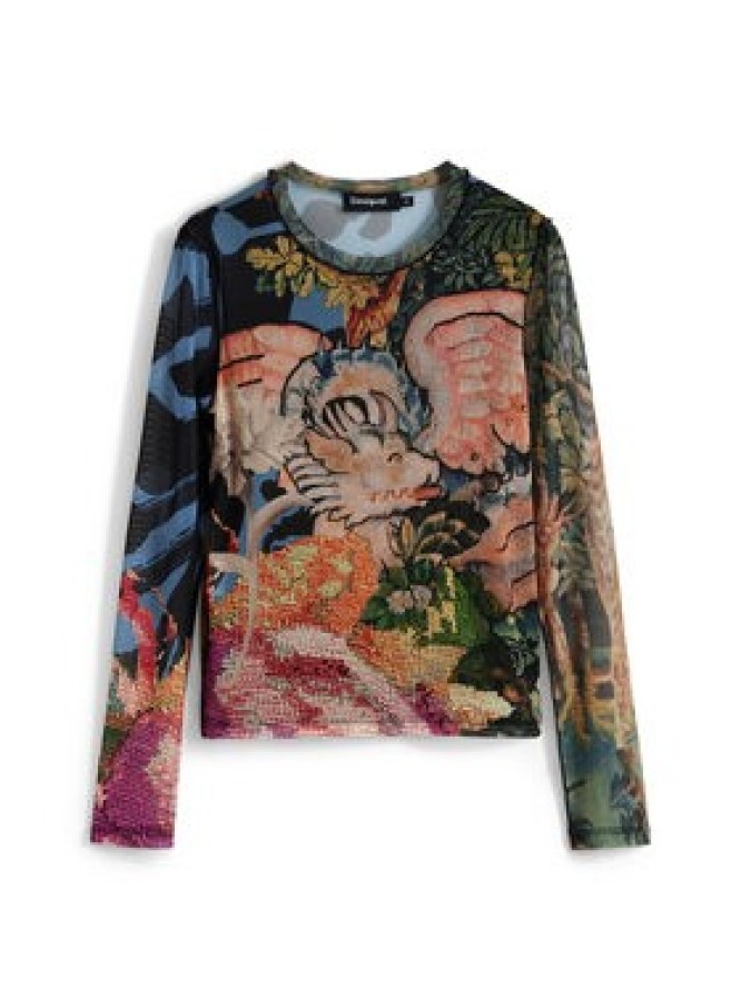 Desigual Bluzka Dragon Lacroix 25WWTK39 Kolorowy Slim Fit