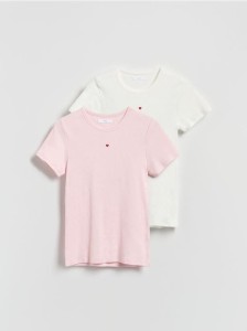Bawełniany t-shirt z haftem 2 pack - pastelowy róż